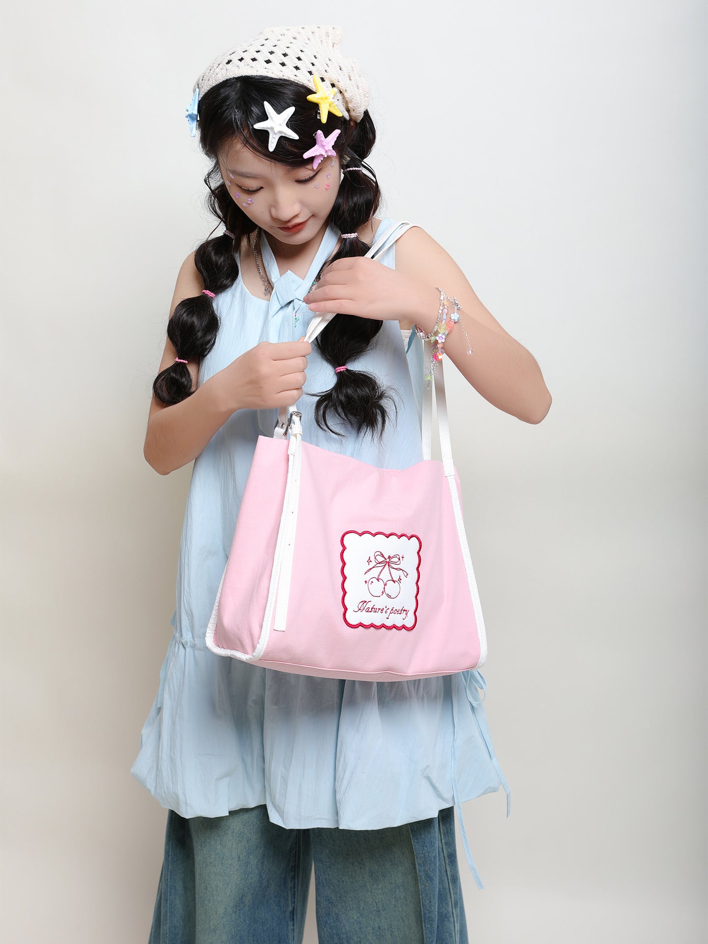 Canvas Korean Style Pink Fresh Large Capacity Totes Popular Women's Messenger Bag