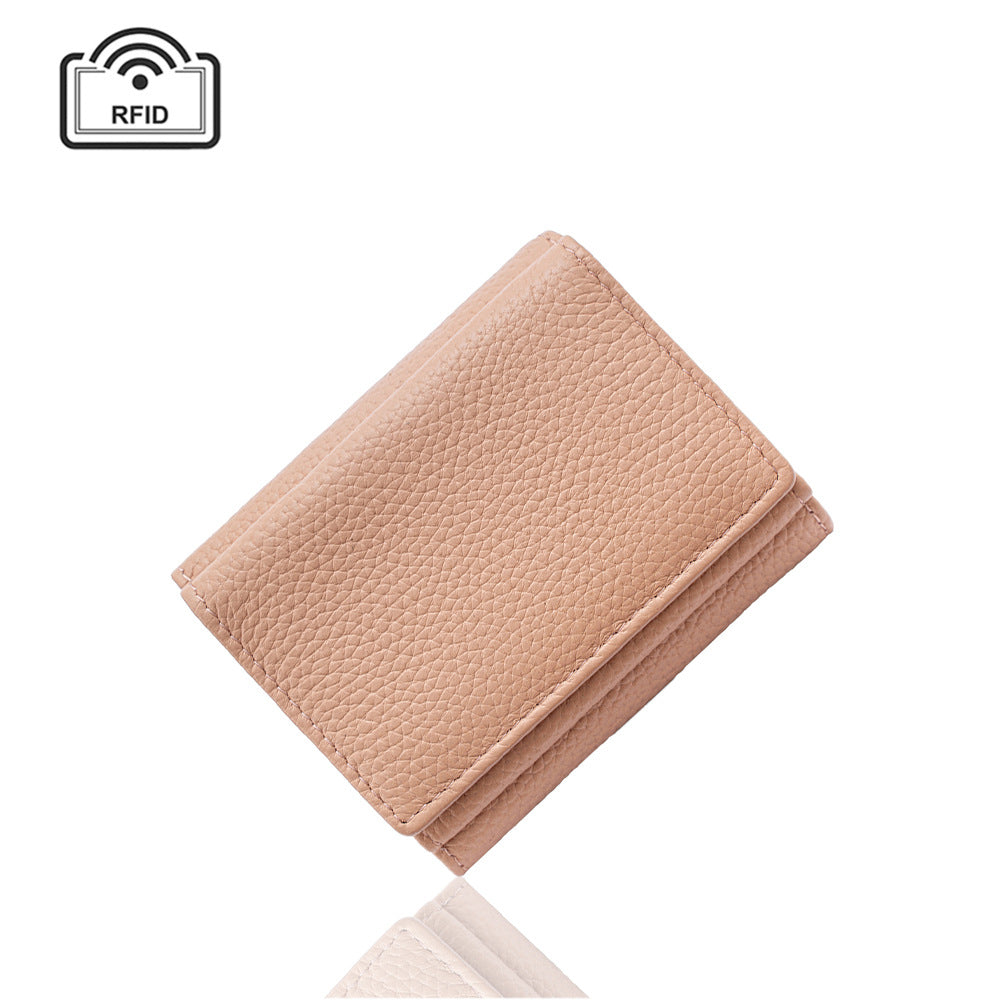 Women's Genuine Leather Big Litchi Pattern Three Fold Short Type Change Ladies Wallet