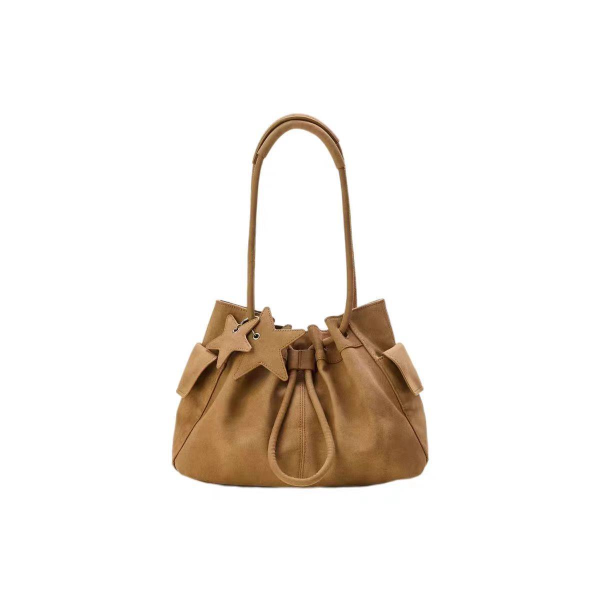 Design Fashionable Stylish Drawstring Bundle Lychee Pattern High-grade Large Capacity Women's Shoulder Bag