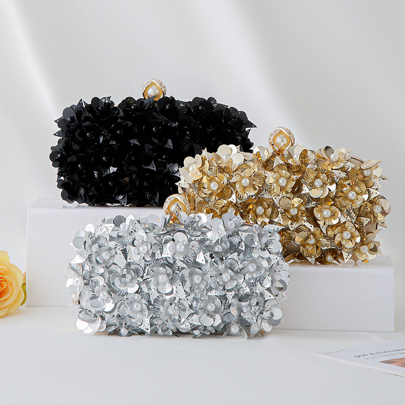 Fashion Handmade Beaded Flower Sequined Clutch Dress Dinner Bag