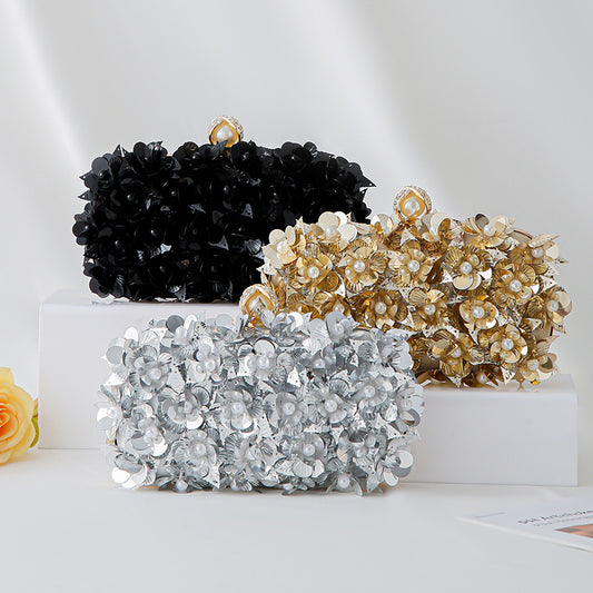 Fashion Handmade Beaded Flower Sequined Clutch Dress Dinner Bag