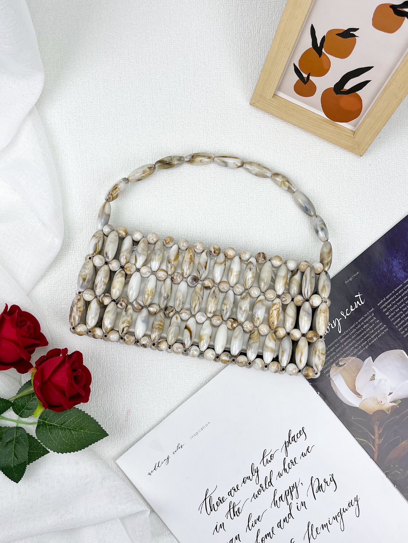 Women's Imitation Pearl Beaded Woven Summer Retro Women's Handbag