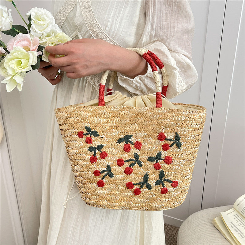Cherry Lemon Straw Fashion Large Capacity Wheat Woven Seaside Vacation Women's Handbag