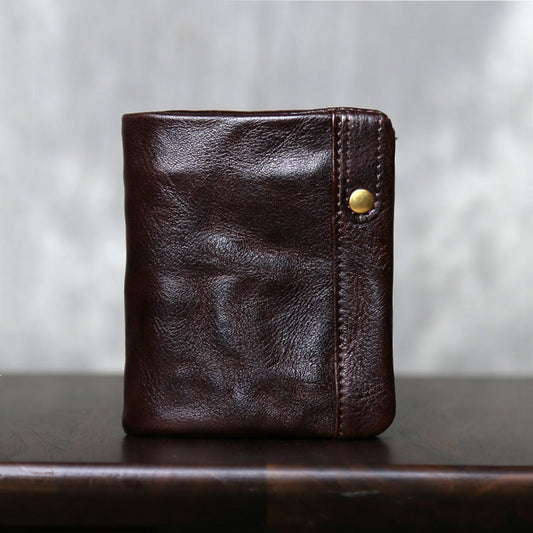 Men's Layer Cowhide Two Fold Leather Simple Vegetable Tanned Light Men's Wallet
