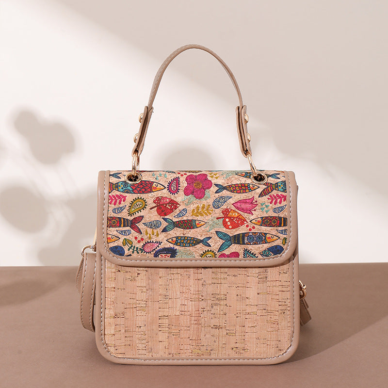 Women's Wooden Wood Outer Cork Lightweight Tree Leather Ethnic Style Women's Messenger Bag