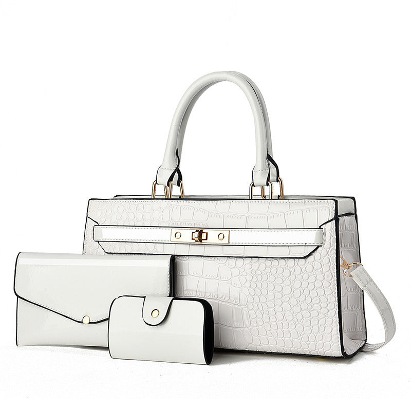 Women's Mother's Day Crocodile Pattern Mother Fashion Large Capacity Commuter Three-piece Handbags