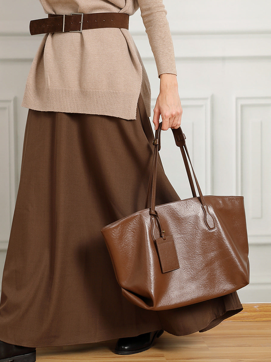 Women's Leather Big Large Capacity Top Layer Vegetable Women's Shoulder Bag