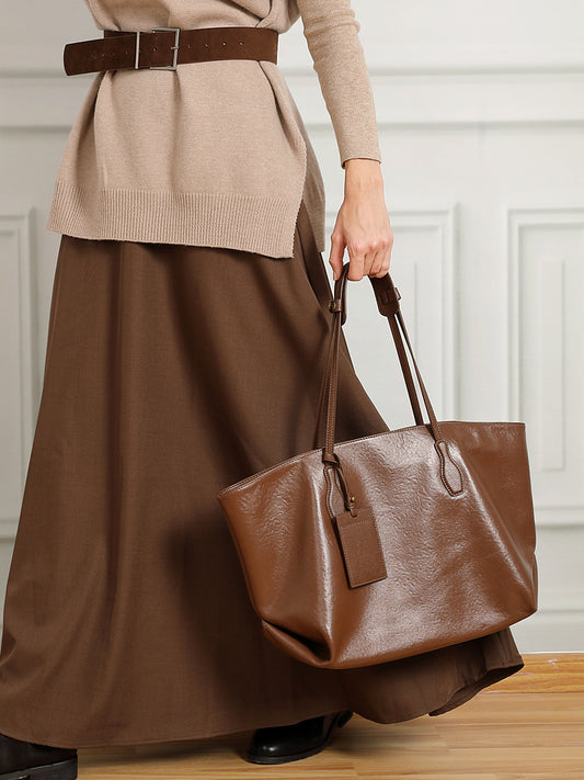 Women's Leather Big Large Capacity Top Layer Vegetable Women's Shoulder Bag