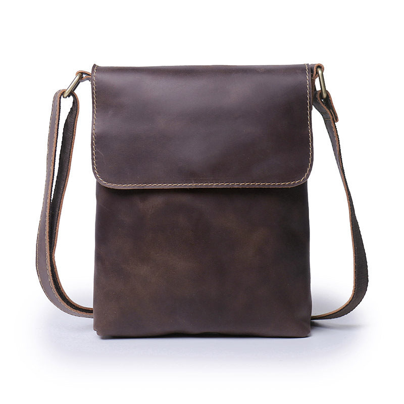 Men's Retro Crazy Horse Leather Simple Large Shoulder Bags