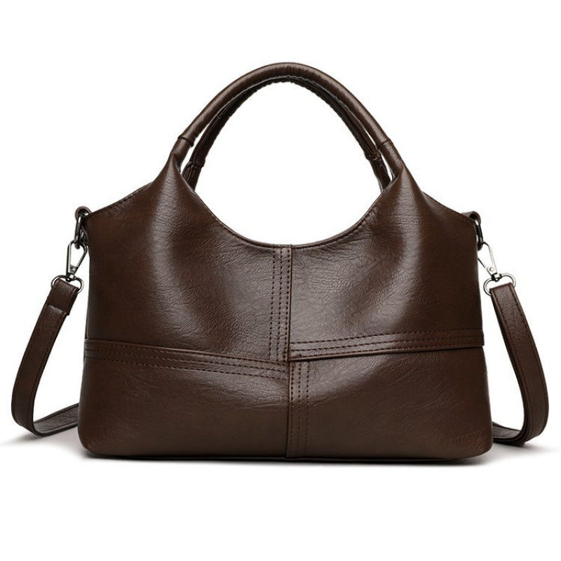 Women's Retro Soft Leather Fashion Stitching Large Women's Messenger Bag