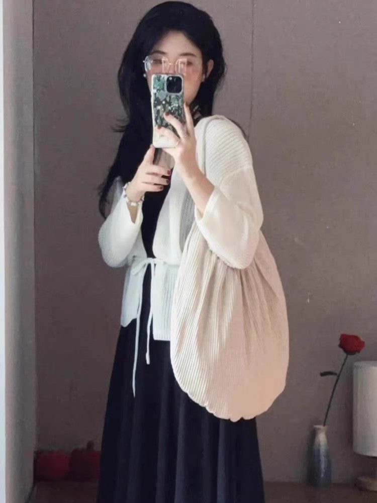 Niche Cotton Linen Pleated Texture Large Capacity Korean Simple Women's Messenger Bag