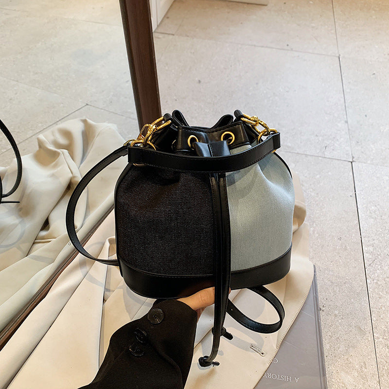 Contrast Patchwork Portable Female Korean Style Niche Drawstring Bundle Bags