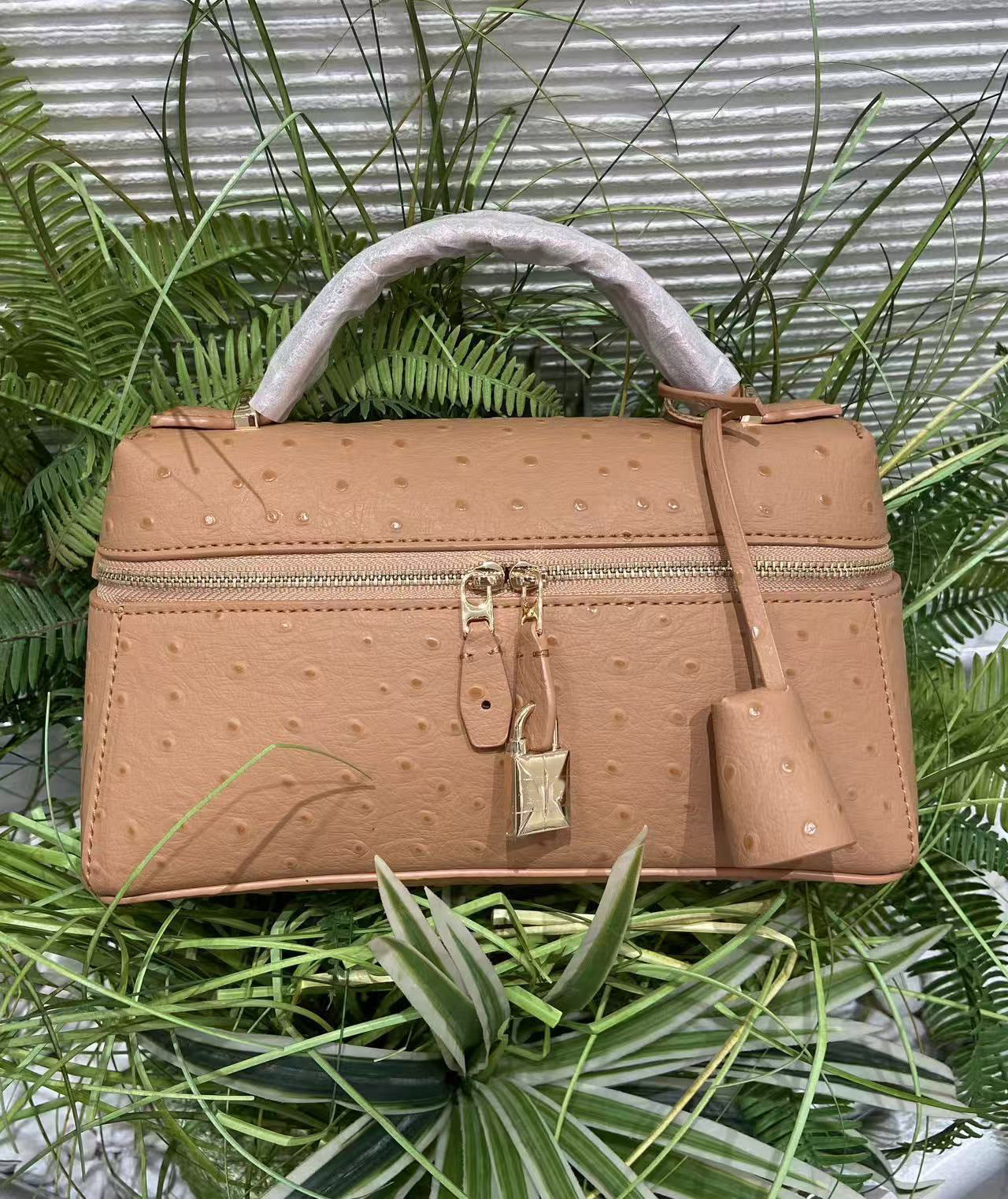 Women's Ostrich Grain Lunch Box Fashion Portable Women's Shoulder Bag