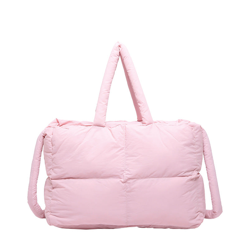 Women's Solid Color Down High-grade Portable Large Capacity Tote Bags