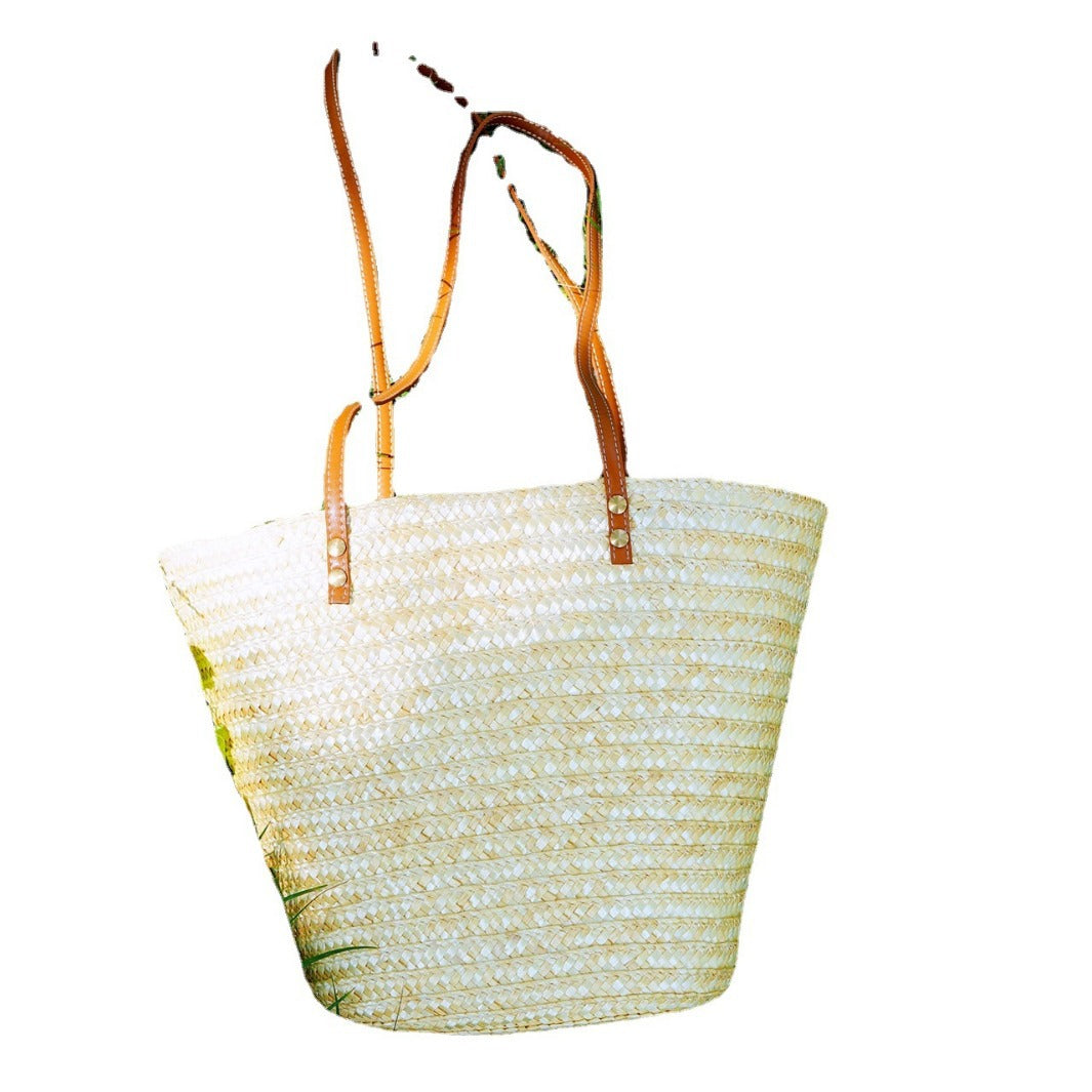 Women's Style Natural Straw Large Capacity Picnic Basket Women's Shoulder Bag