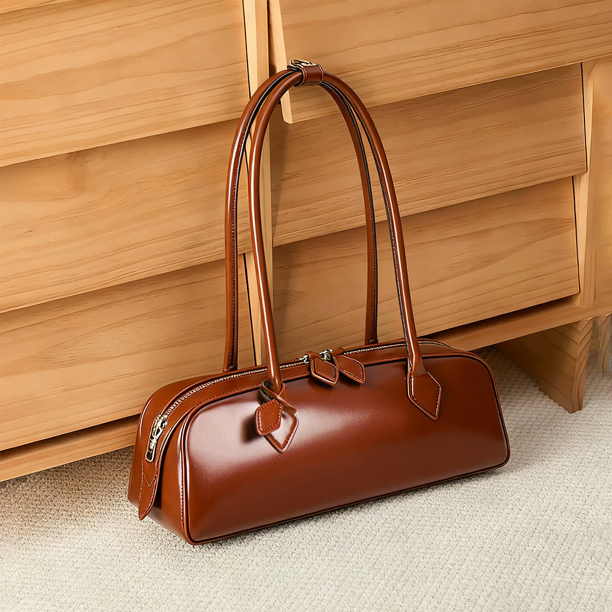 Wedding Design Large Capacity Genuine Underarm Strip Red Women's Leather Bag