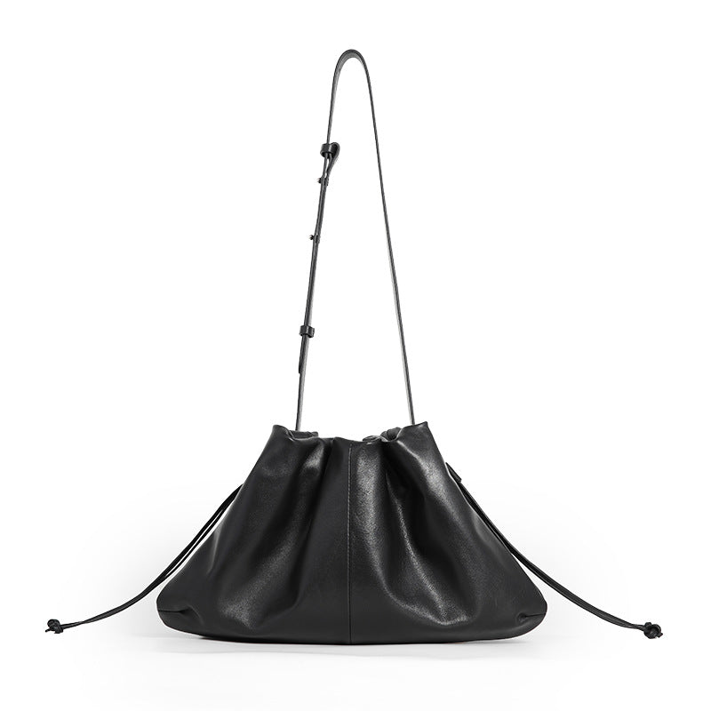 Women's First Layer Cowhide Pleated Cloud Underarm Genuine Women's Leather Bag