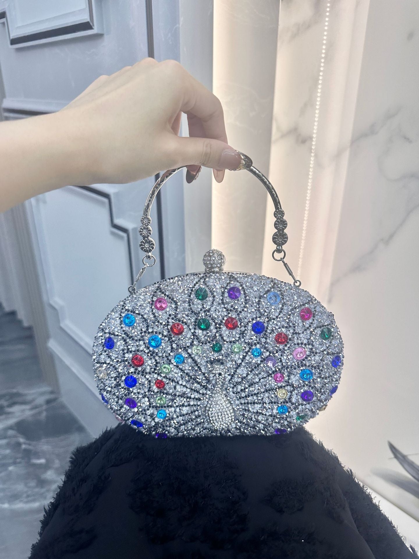 Peacock Diamond Clutch Birthday Wedding Retro Style Dinner Bag