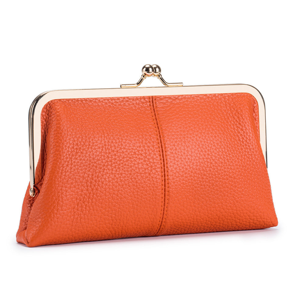 Women's Real Leather Long Top Layer Cowhide Frame Storage Large Capacity Women's Clutch