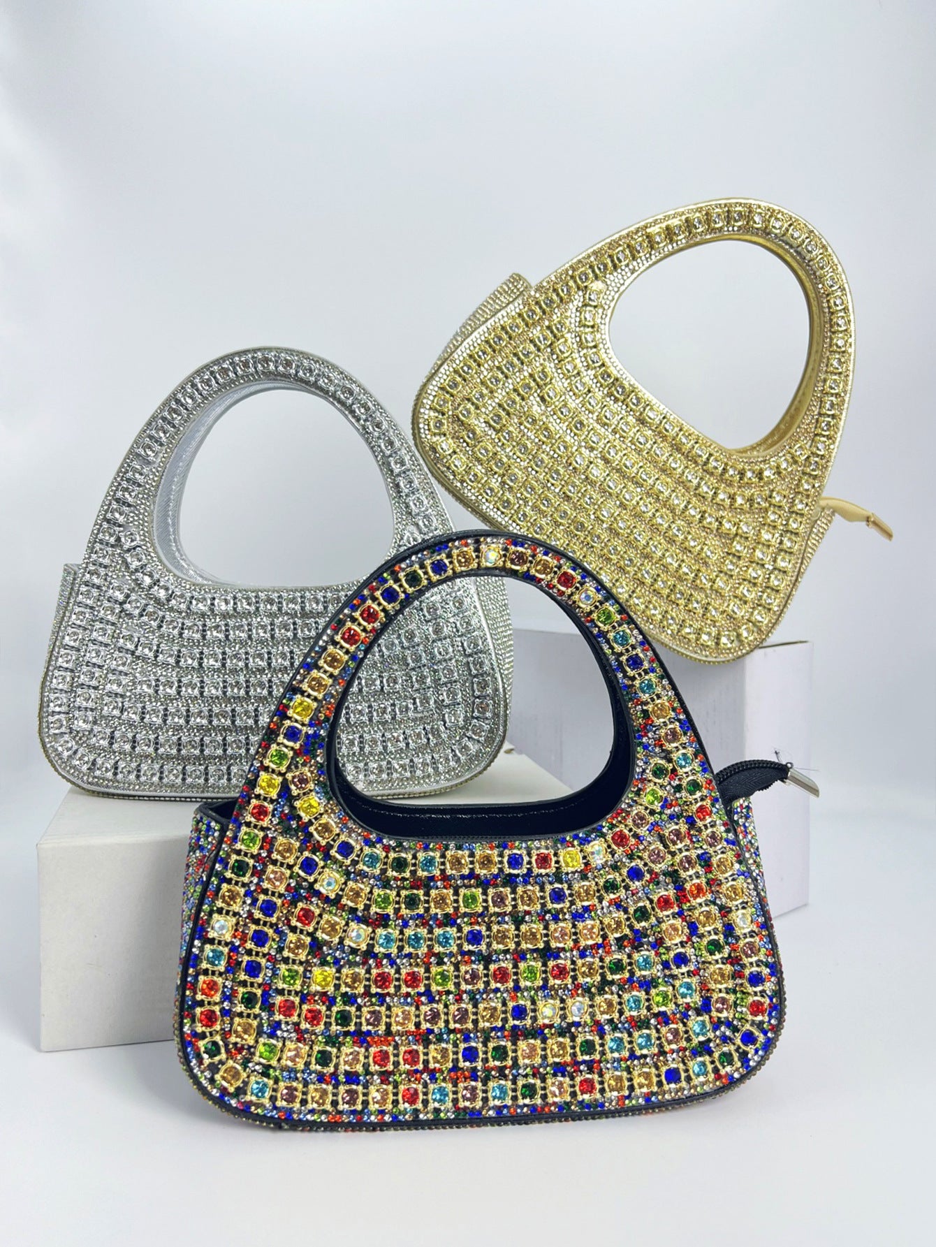 Fashion Rhinestone Semicircle Design Female Niche Shoulder Bags