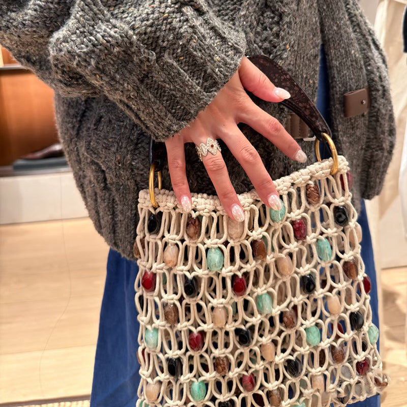 Women's Woven Beaded Decorative Hollow Holiday Fashion Handbags