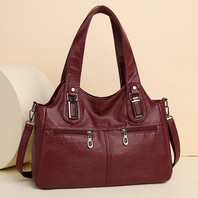 Women's Retro Large Capacity Oil Wax Leather Soft Pure Color Commuter Women's Shoulder Bag