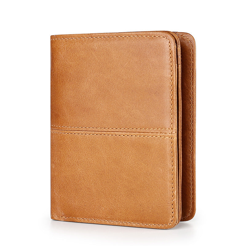 Fashion Men's Two-fold Leather Cowhide Zipper Bags