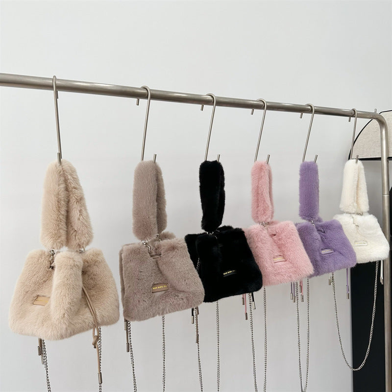 Plush Drawstring Chain Design Style Simple Bags