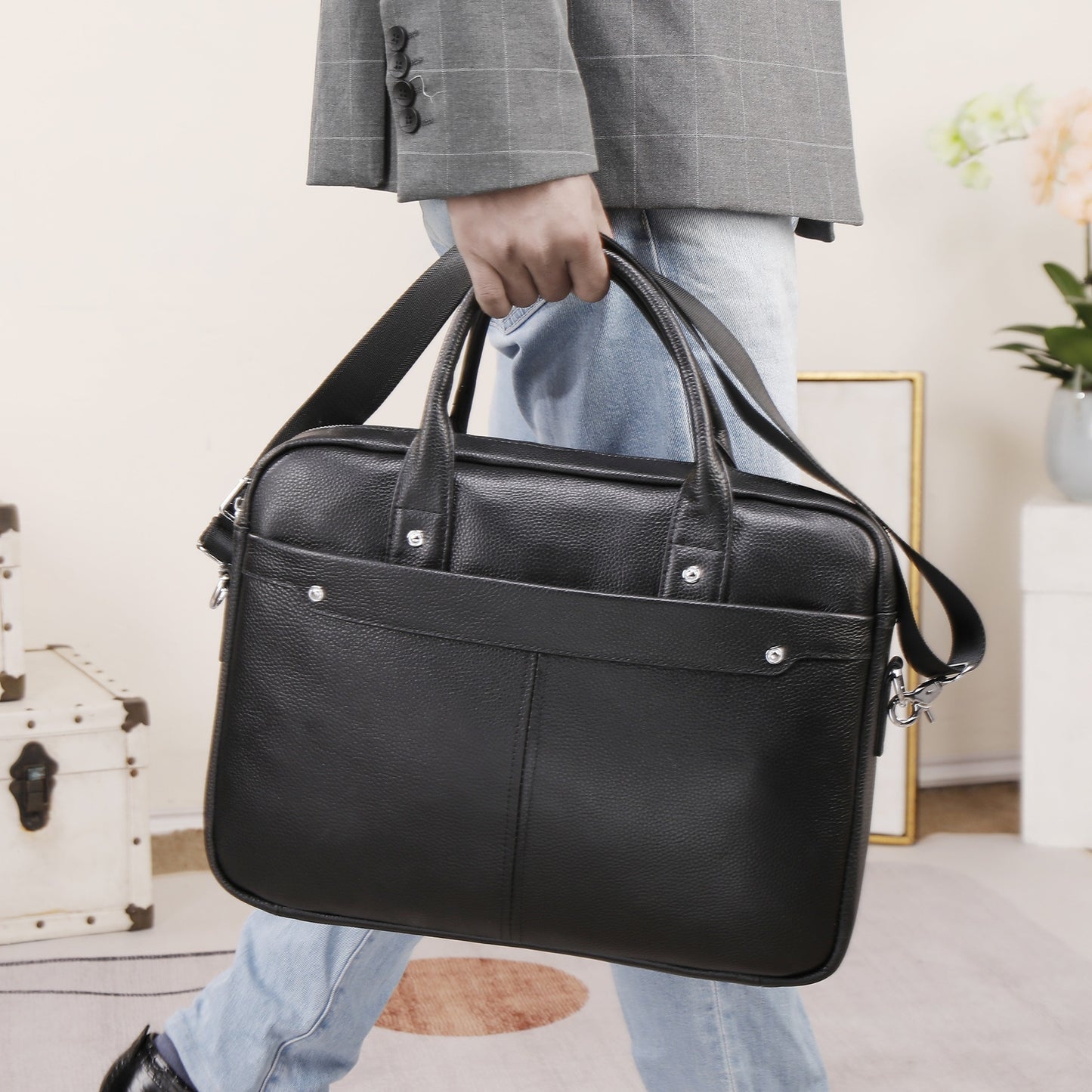 Men's First Layer Cowhide Leather Business Genuine Wider Model Available In Men's Briefcase