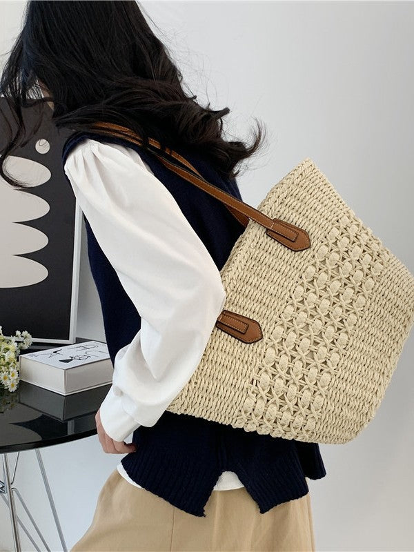 Women's Bohemian Style One Straw Rainbow Stripes Bags
