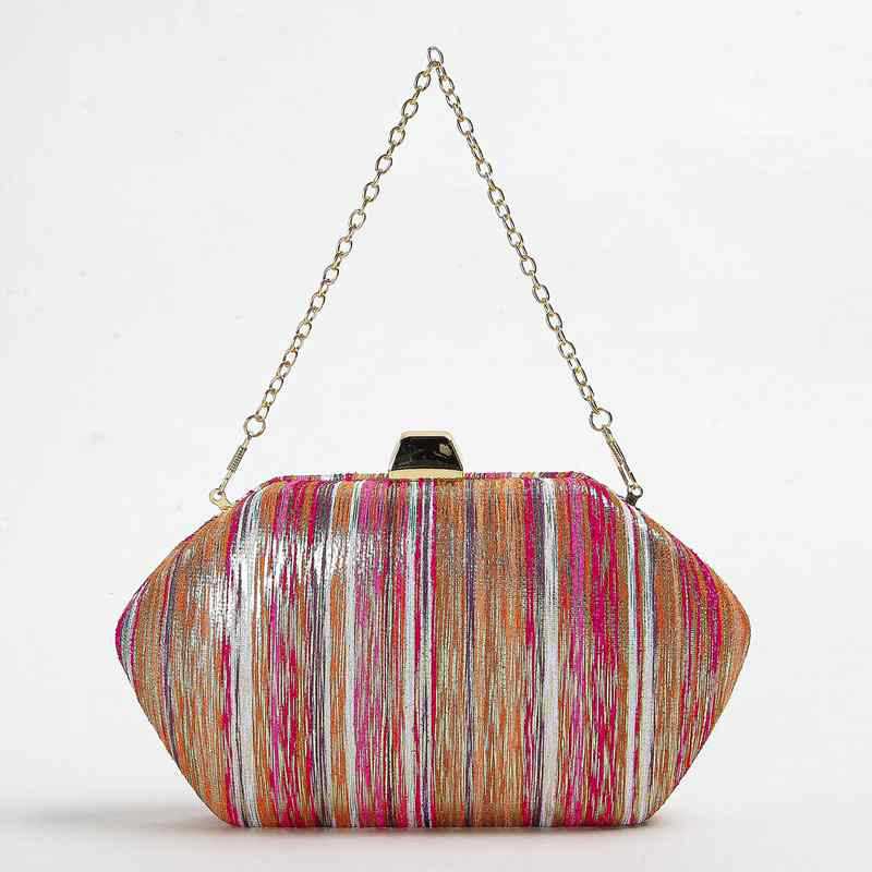 Women's Ethnic Style Gold Silk Color Stripes Dinner Bag