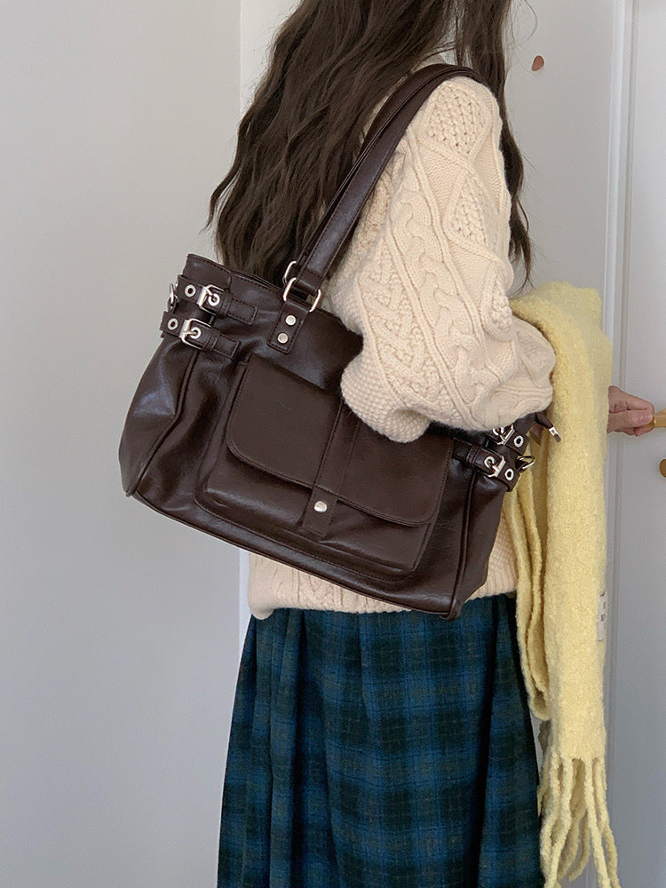 Retro Brown Versatile Large Capacity Commuter Korean Preppy Women's Messenger Bag