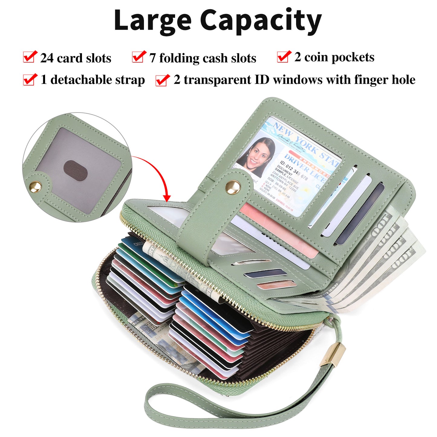 Women's Style Painting Flower Snap Clip Zipper Multiple Slots Ladies Wallet