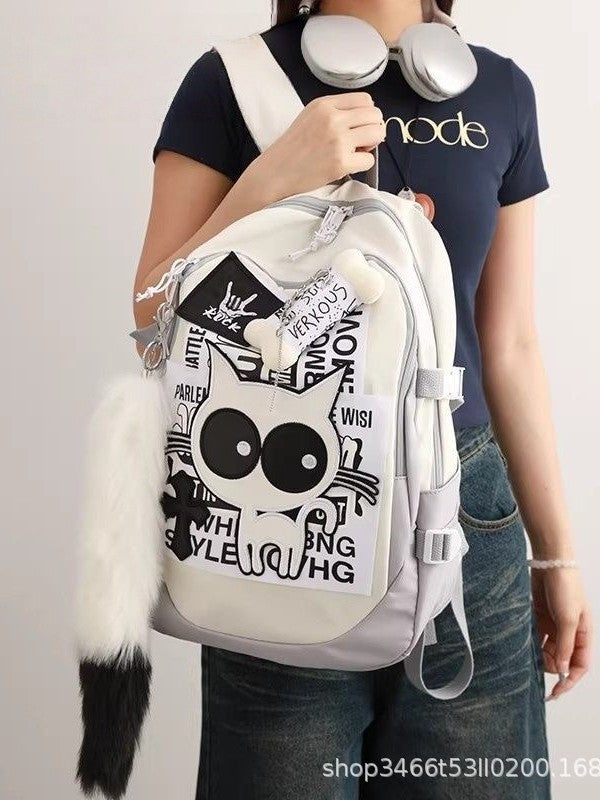 Letter Collage Gradient Black Denim Cute Simple College Student Schoolbag