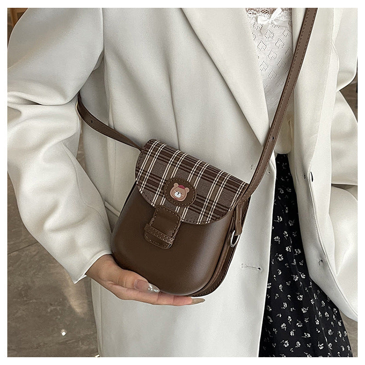 Women's Winter Preppy Style Retro Plaid Saddle Cute Bags