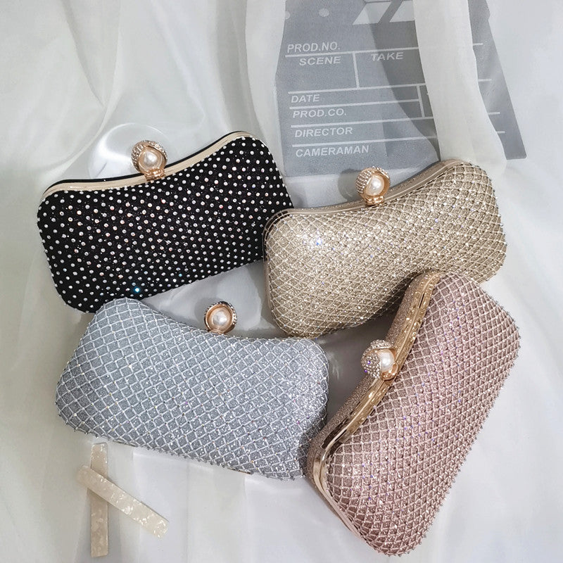 Fashion Diamond Inlaid Pearl Pillow-shaped Net Drill Shining Dress Dinner Bag