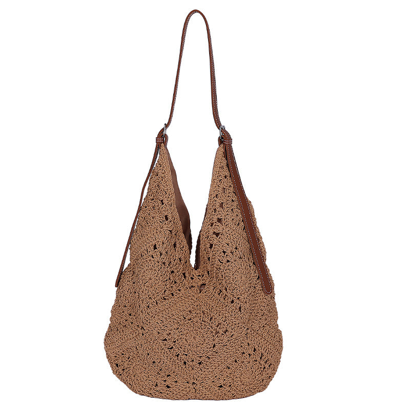 Korean Style Woven Artistic Woolen Yarn Seaside Holiday Hollow Women's Shoulder Bag
