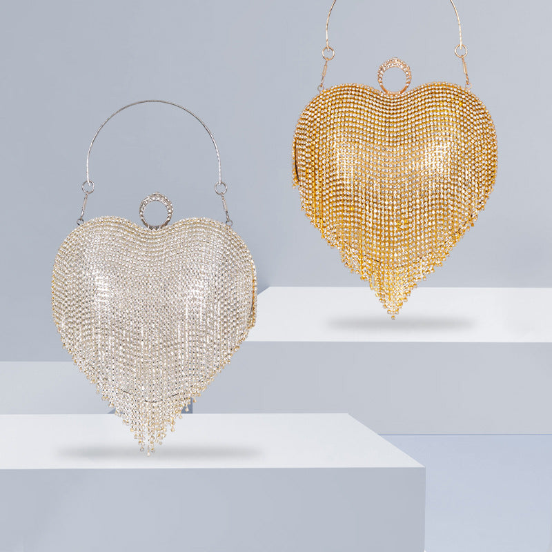 French Fairy Tassel Diamond Heart-shaped Fashion Party Dinner Bag
