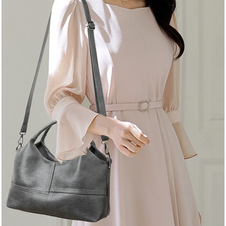 Women's Retro Soft Leather Fashion Stitching Large Tote Bag