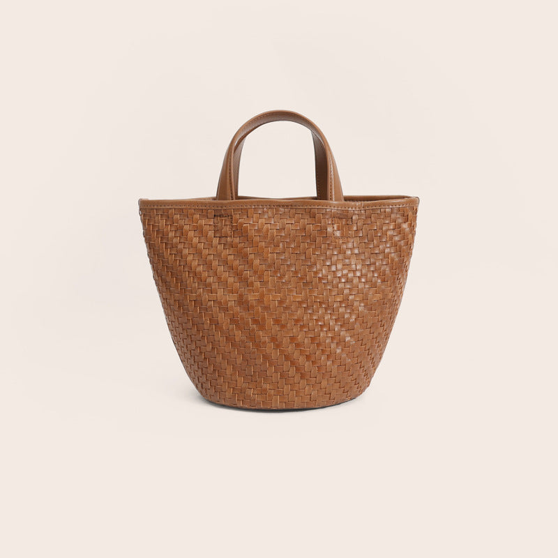 Women's Layer Cowhide Hand-woven Vegetable Basket High-grade Niche Dog Bags