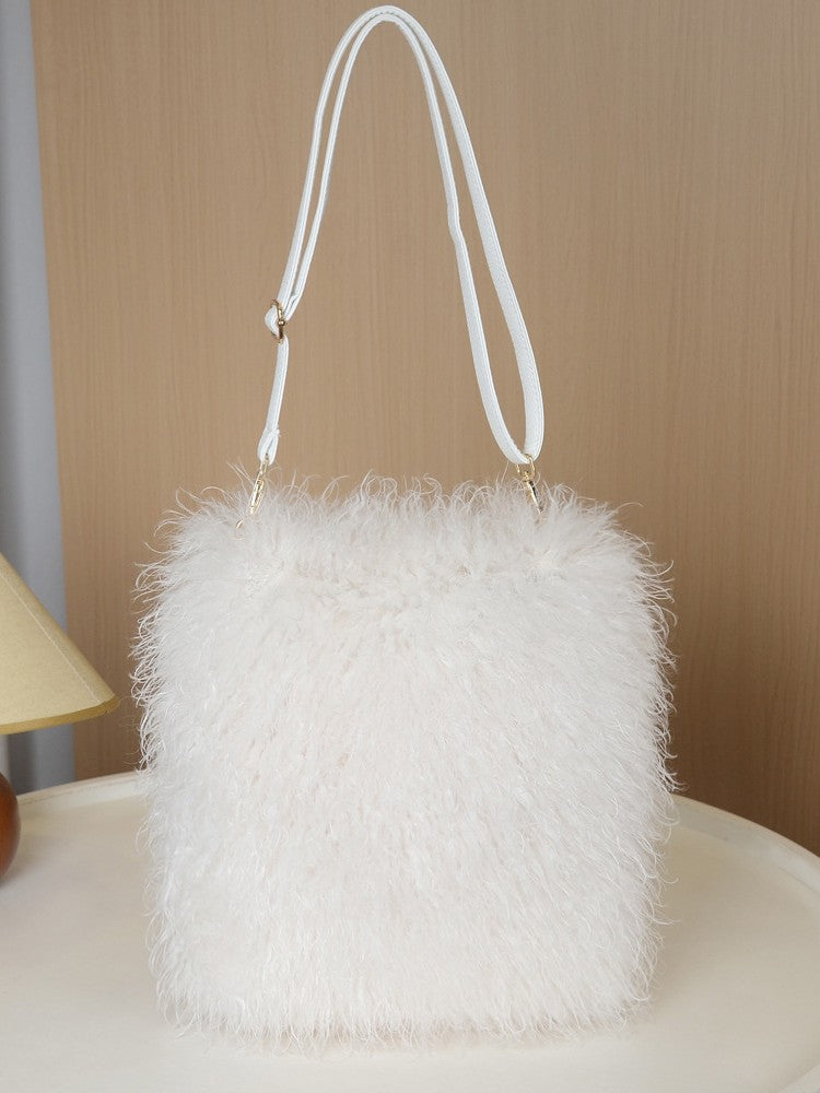 Women's Plush Fashion Simple Imitation Tan Sheep Western Style Hand Women's Messenger Bag