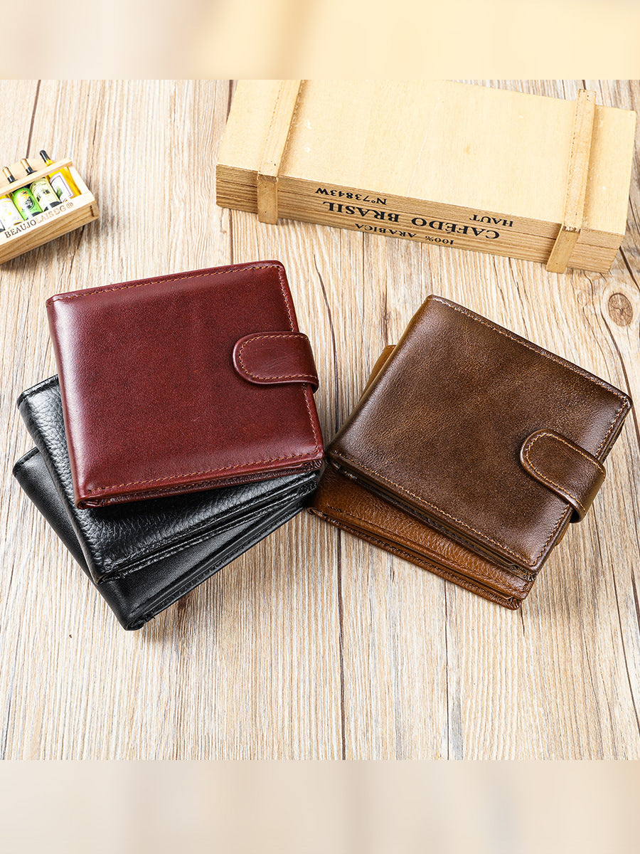 Men's Retro Cowhide Multi Slots Genuine Leather Swiping First Men's Wallet