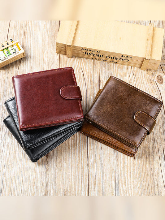 Men's Retro Cowhide Multi Slots Genuine Leather Swiping First Men's Wallet
