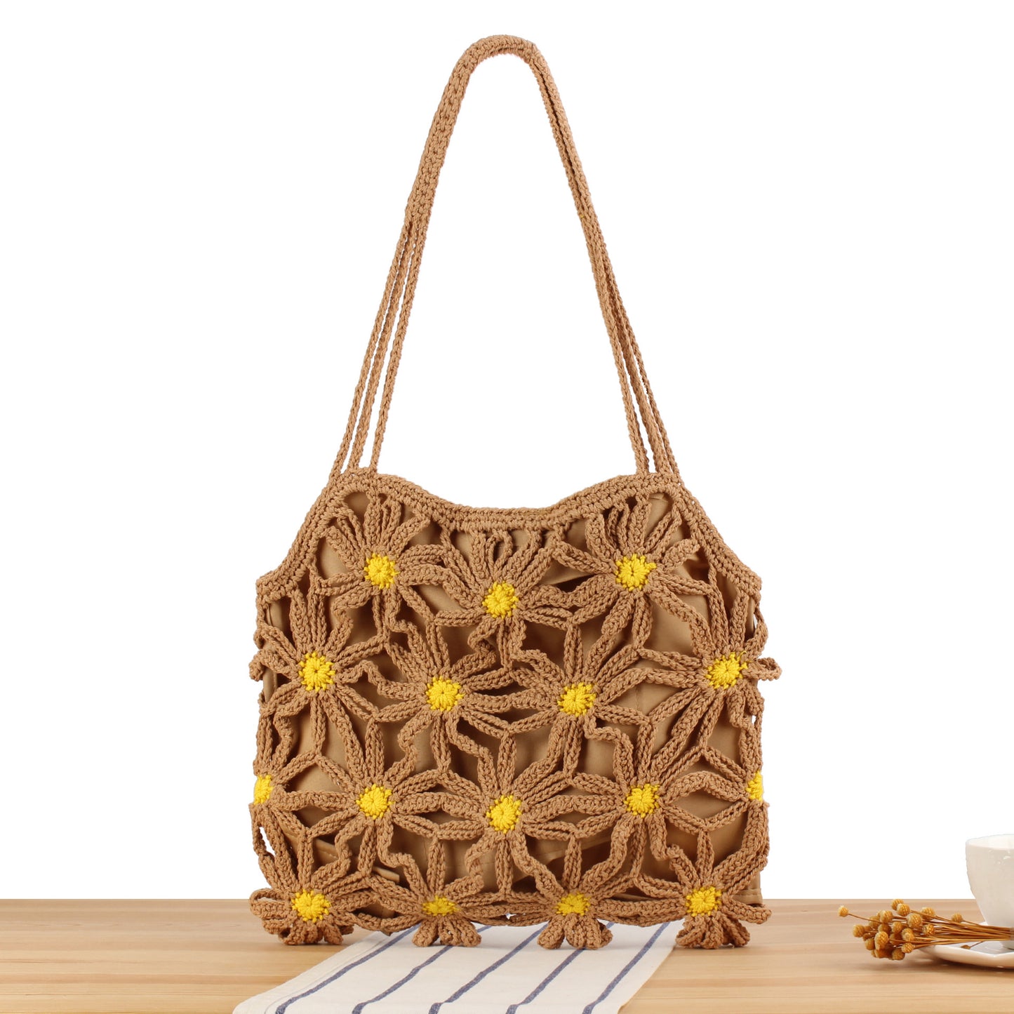 Women's Hand-woven Cotton String Hollow Flower Seaside Holiday Bags