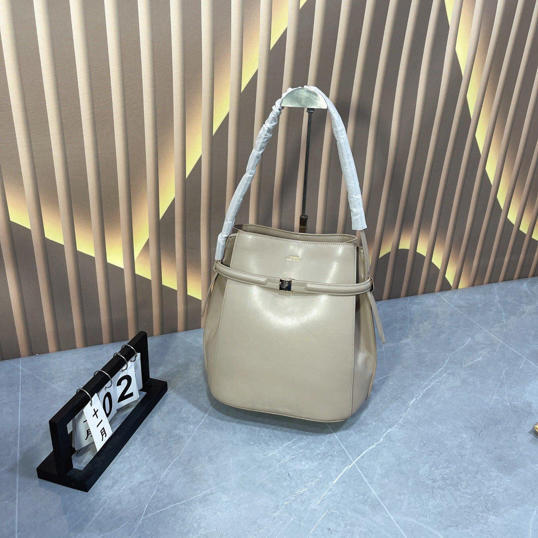 Genuine Leather Simple Female Swedish Design Versatile Bucket Bags