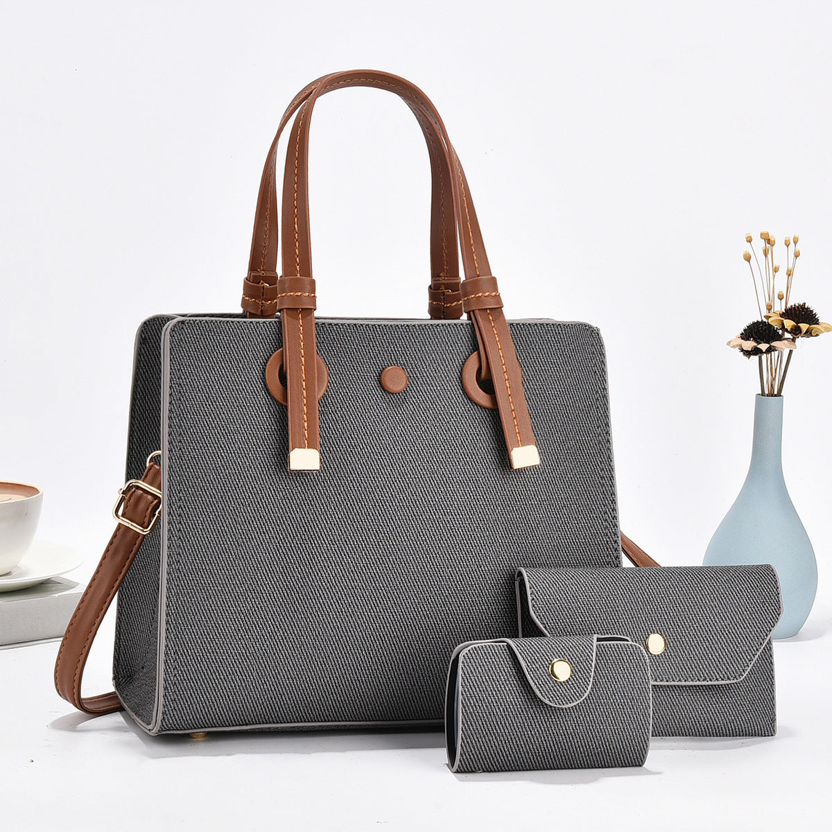 Women's Solid Color Commuter Three-piece Set Simple Women's Handbag