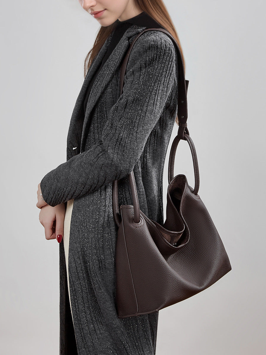 Women's First Layer Cowhide Minimalist Commuter Genuine Leather Portable Vegetable Women's Messenger Bag