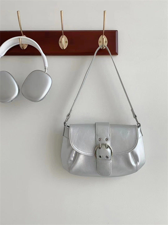 Flip Solid Color Korean Fashion Pleated One Women's Shoulder Bag