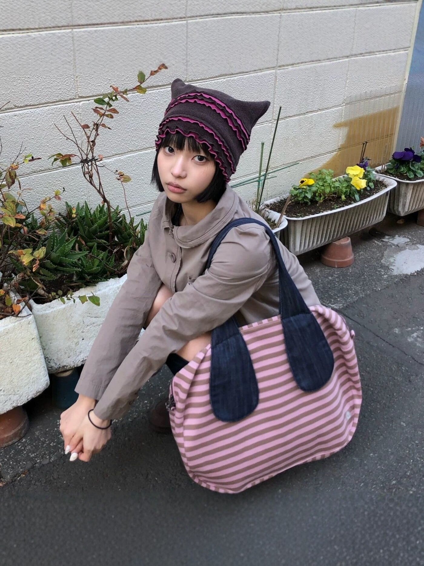 Slouchy Striped Large Capacity Waterproof Nylon Women's Shoulder Bag