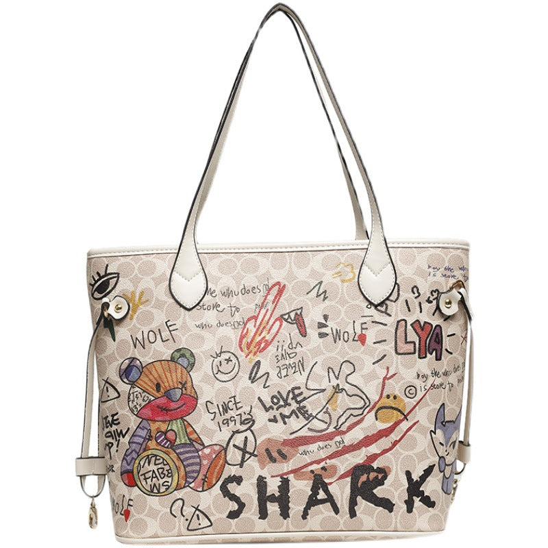 Women's Korean Style Niche Iti Printing Large Capacity Big Bags